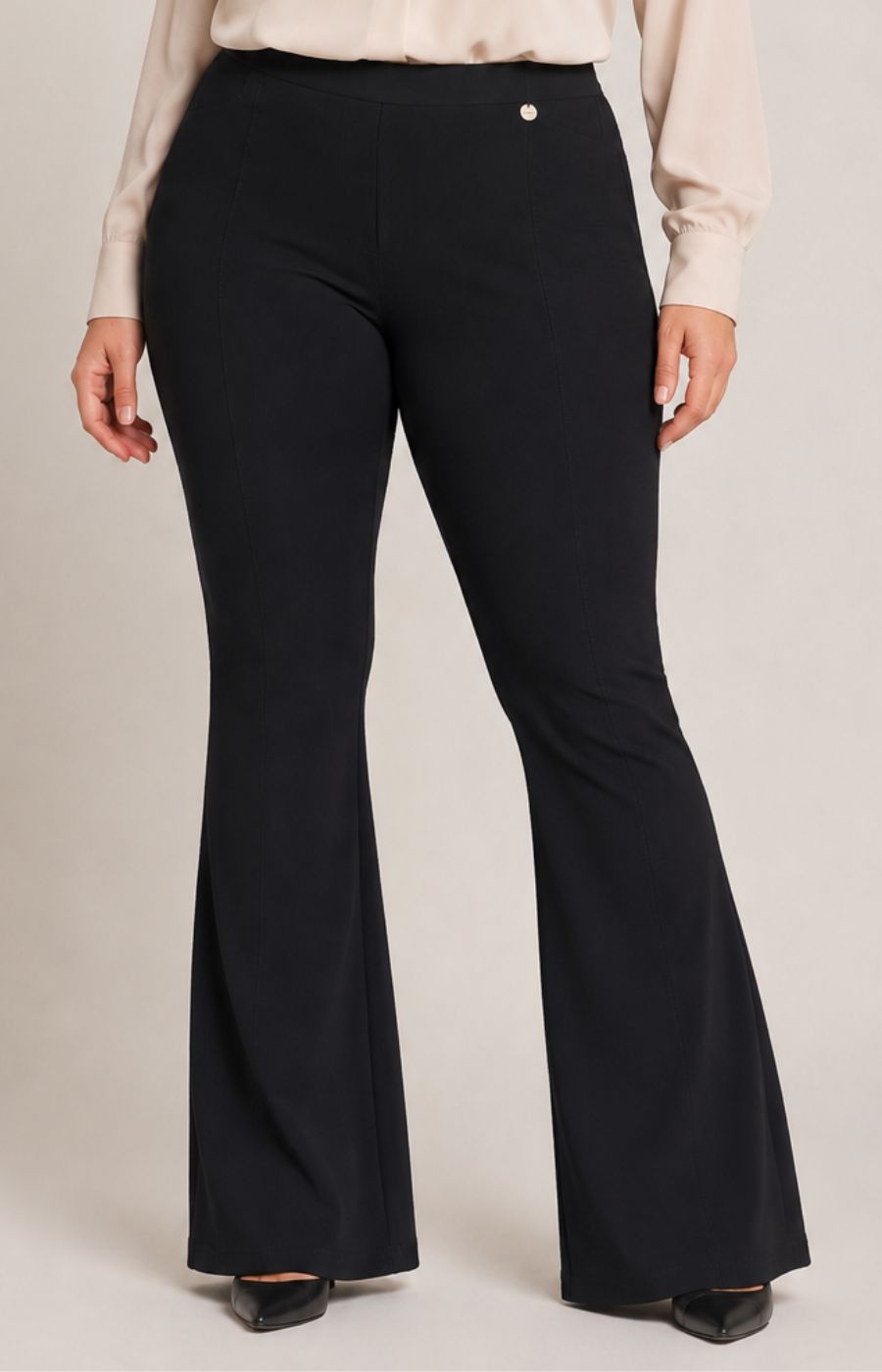 Robell Joella Flared Trousers in Black. This image was created using AI