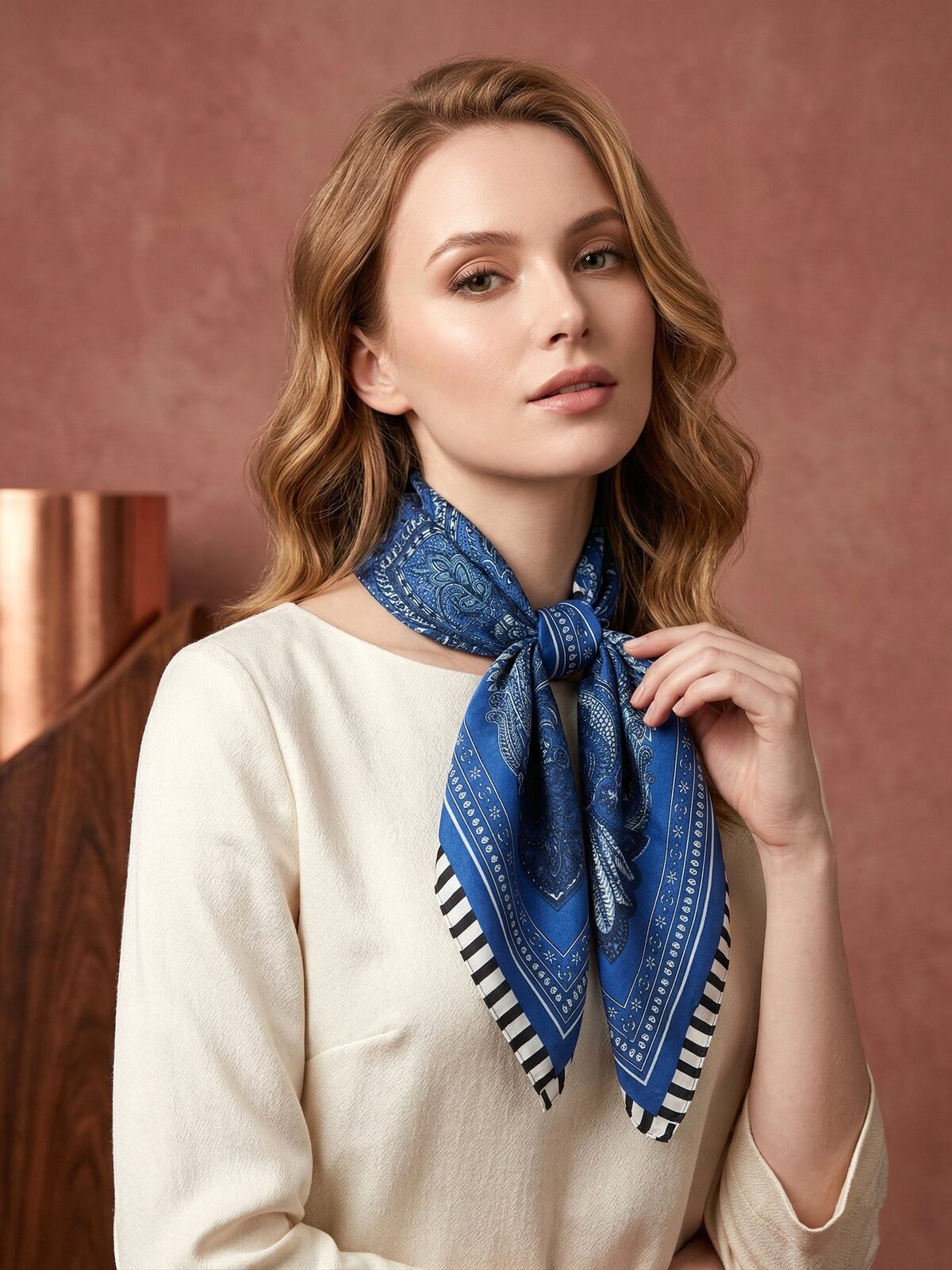 Robin Silk Scarf in Blue. This image was created using AI.