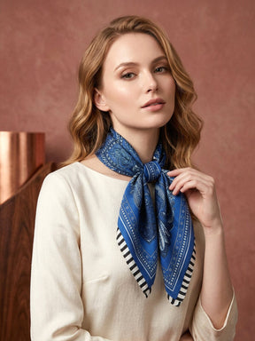 Robin Silk Scarf in Blue. This image was created using AI.