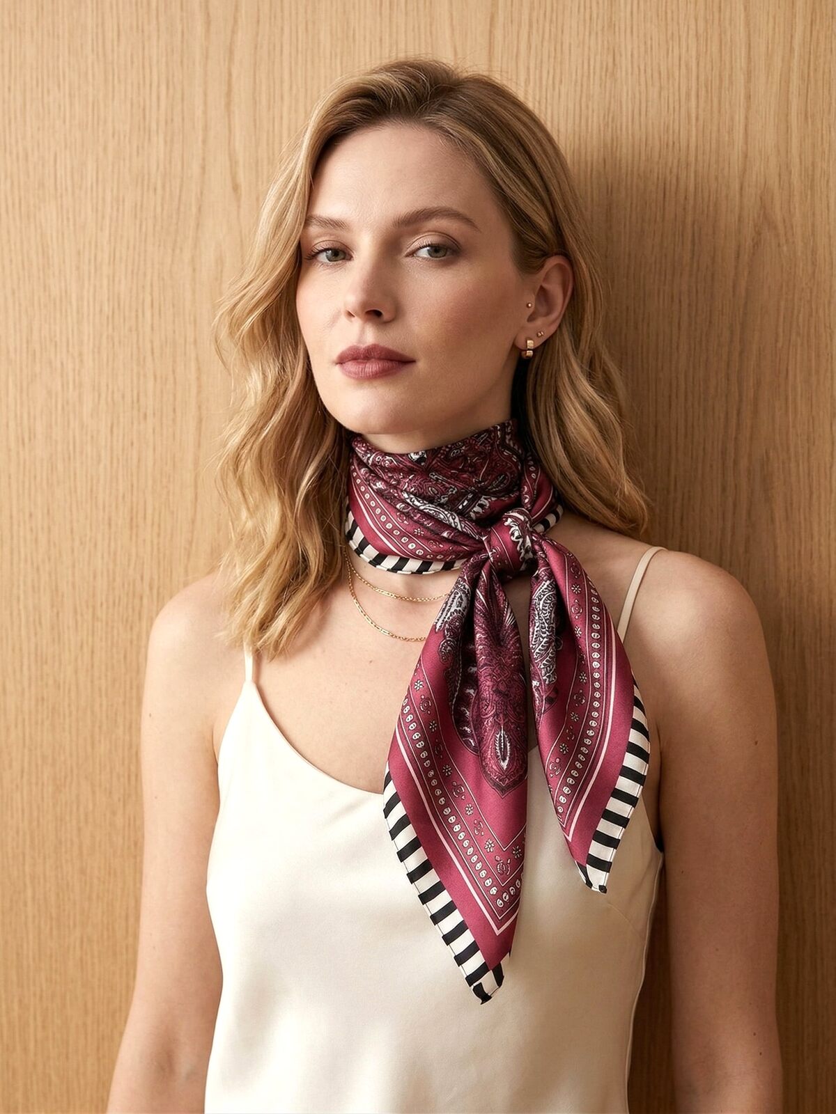 Robin Silk Scarf in Red. This image was created using AI