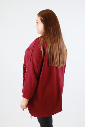 Sadie Sequin Sweater in Wine