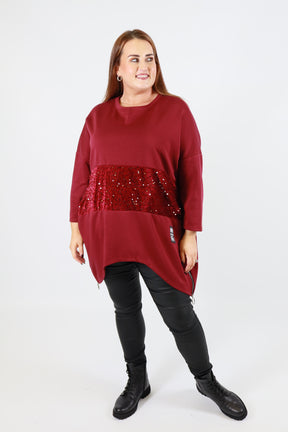 Sadie Sequin Sweater in Wine