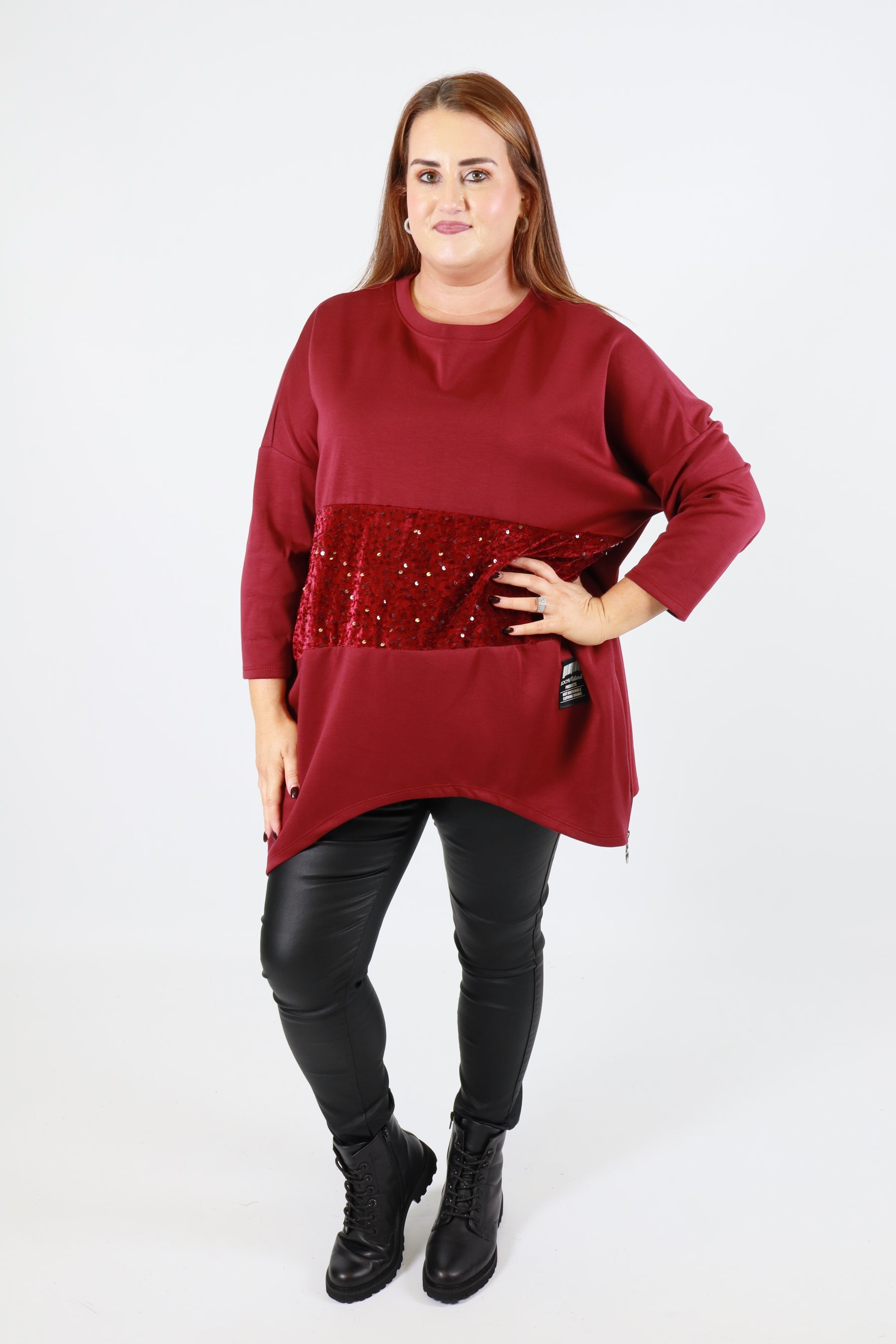 Sadie Sequin Sweater in Wine
