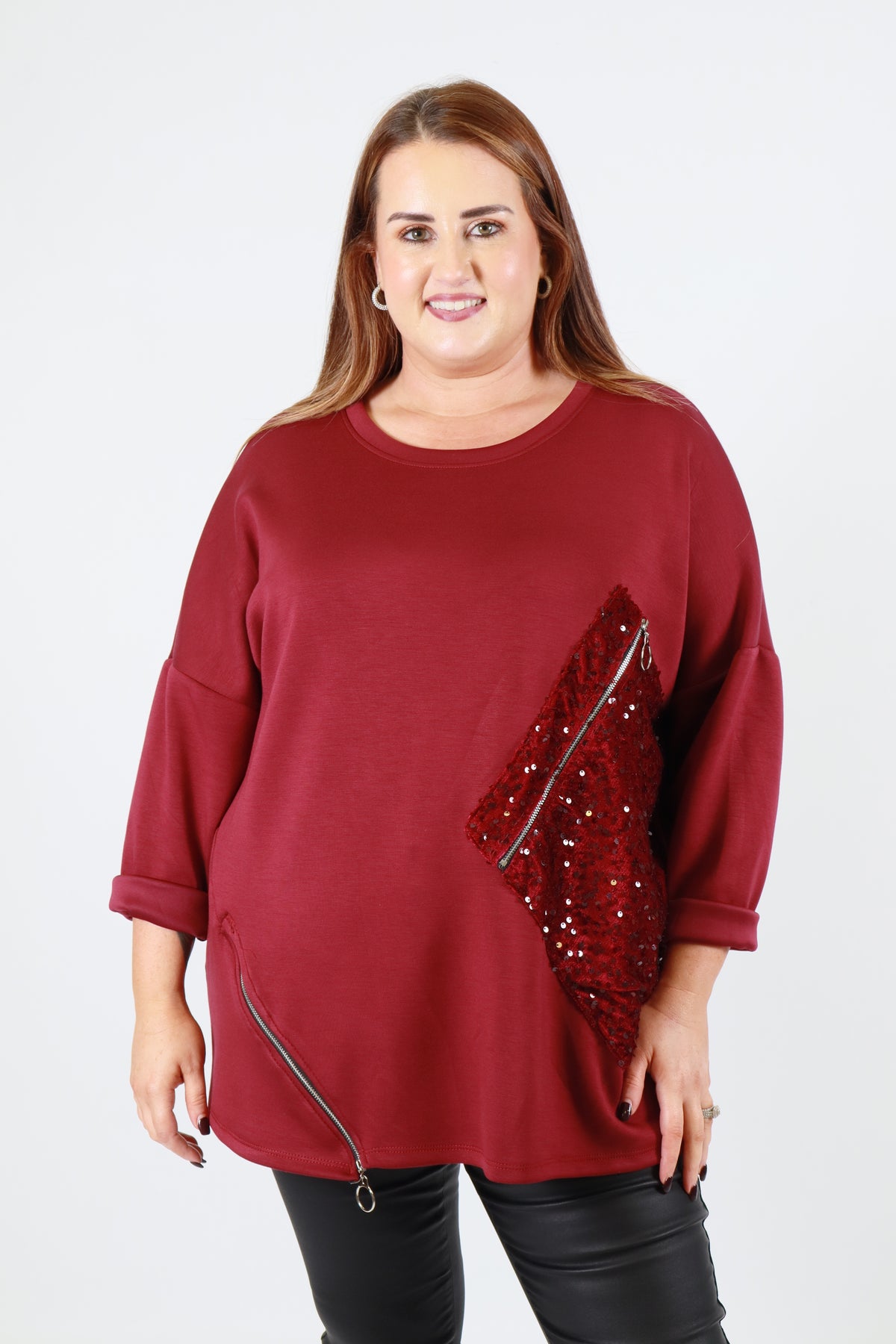 Saffron Sequin Sweater in Wine