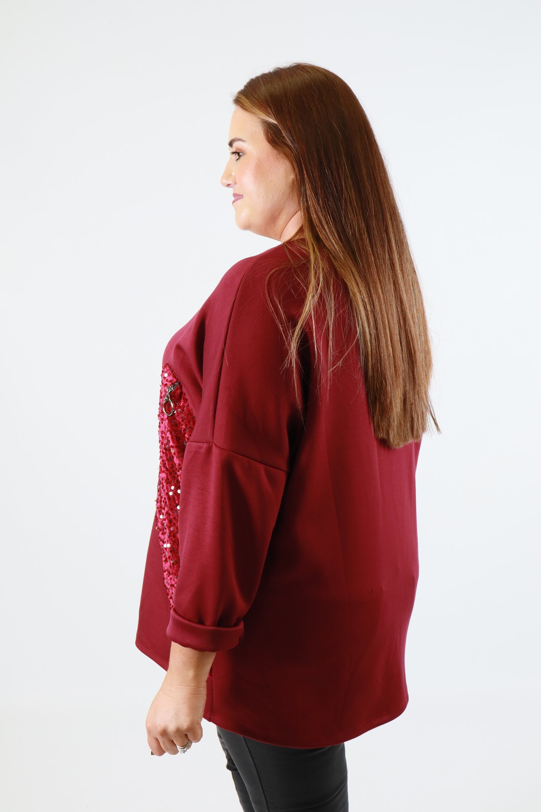 Saffron Sequin Sweater in Wine