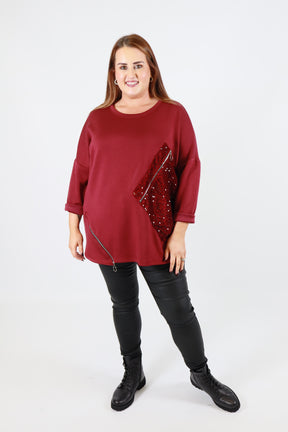Saffron Sequin Sweater in Wine