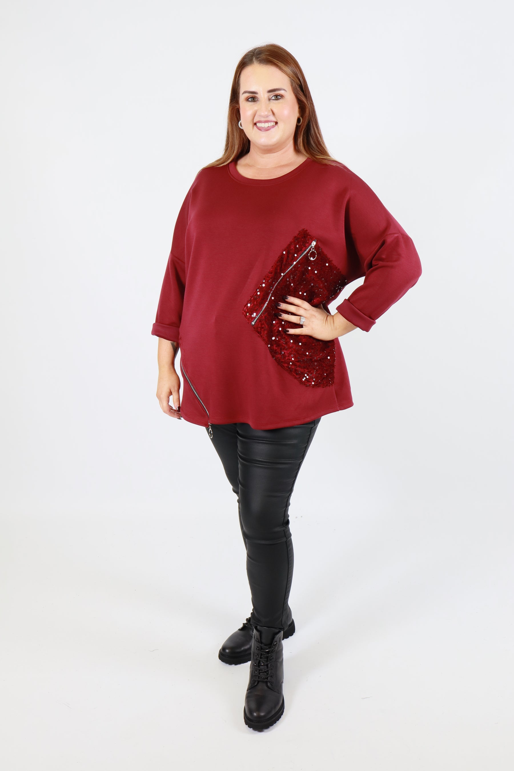 Saffron Sequin Sweater in Wine