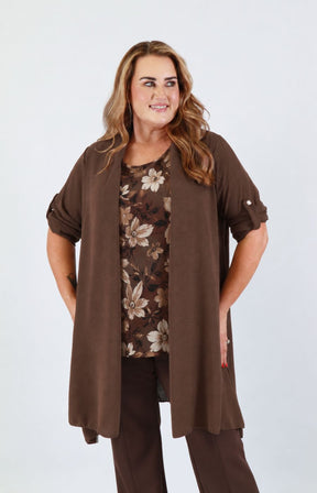Sarah Longline Cardigan in Brown 