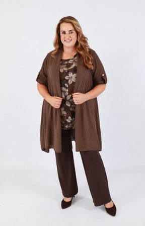 Sarah Longline Cardigan in Brown 