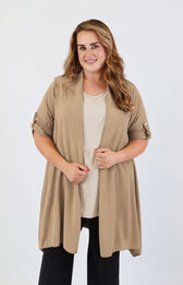 Sarah Longline Cardigan in Taupe 