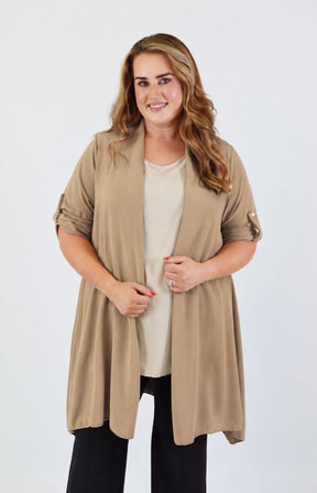 Sarah Longline Cardigan in Taupe 