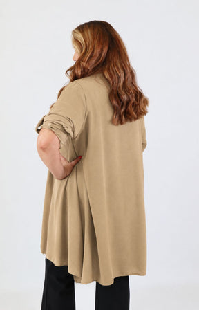 Sarah Longline Cardigan in Taupe 