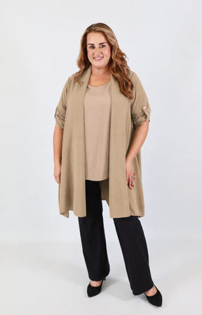 Sarah Longline Cardigan in Taupe 
