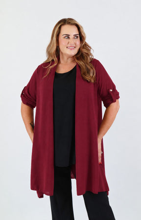 Sarah Longline Cardigan in Wine 