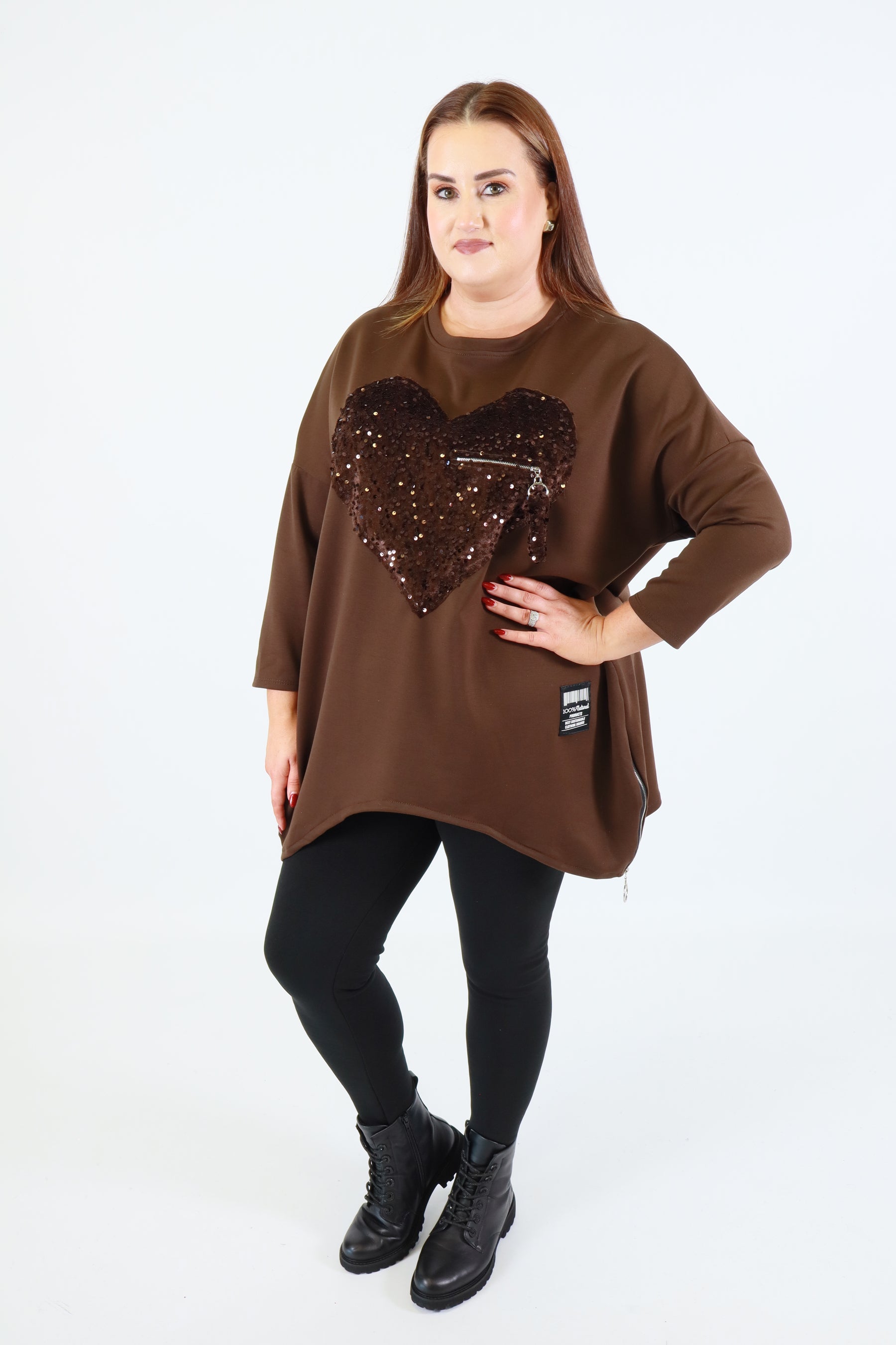 Shelby Sequin Sweater in Brown