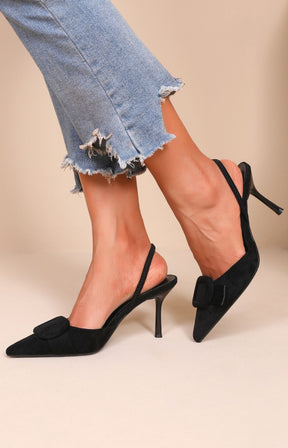 Sling Back Buckle Shoe in Black