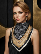 Stacy Silk Scarf in Black. This image was created using AI.