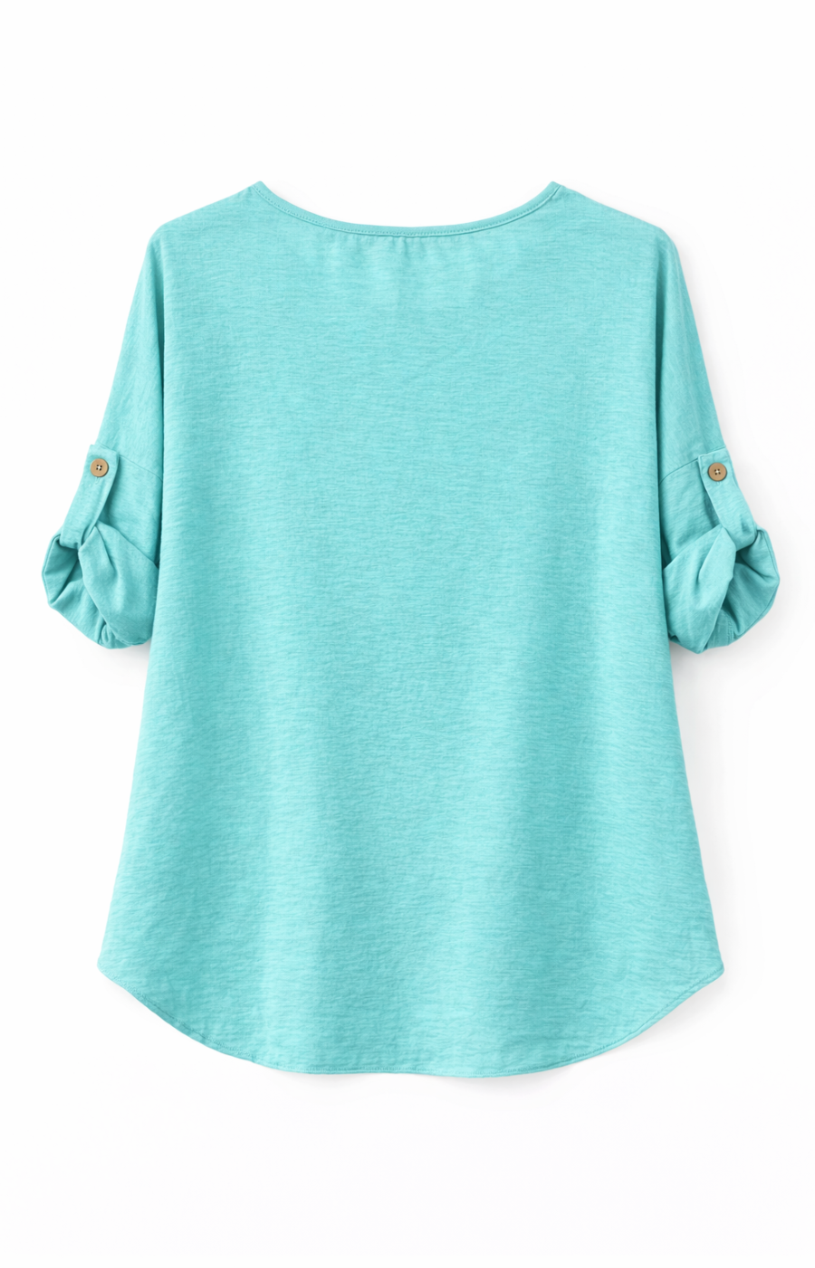 Mint blouse with rolled-up sleeves on a white background