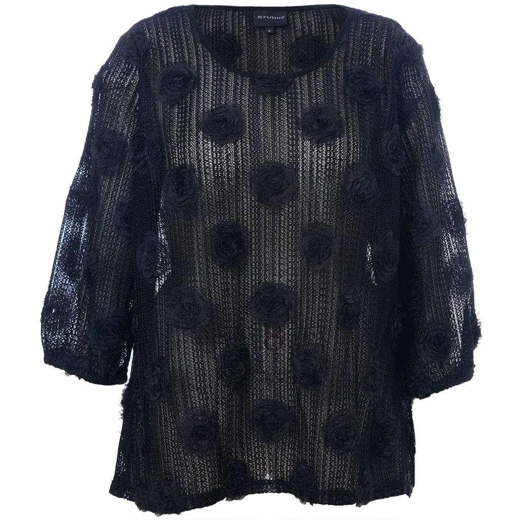 Studio Floral Applique Blouse in Black