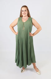 Summer Pleated Dress in Khaki 