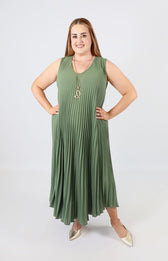 Summer Pleated Dress in Khaki 