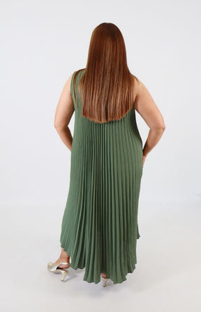 Summer Pleated Dress in Khaki 