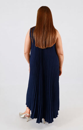 Summer Pleated Dress in Navy 