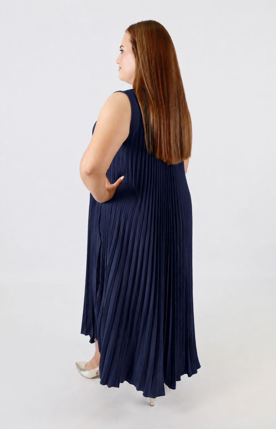 Summer Pleated Dress in Navy 