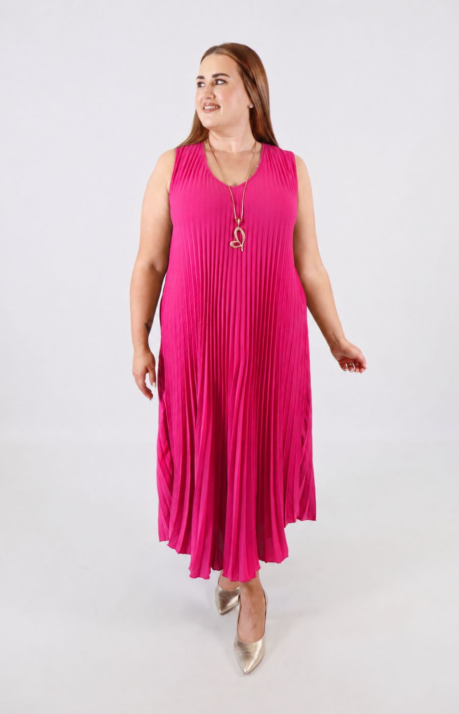 Summer Pleated Dress in Pink 