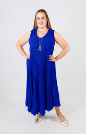 Summer Pleated Dress in Royal Blue 