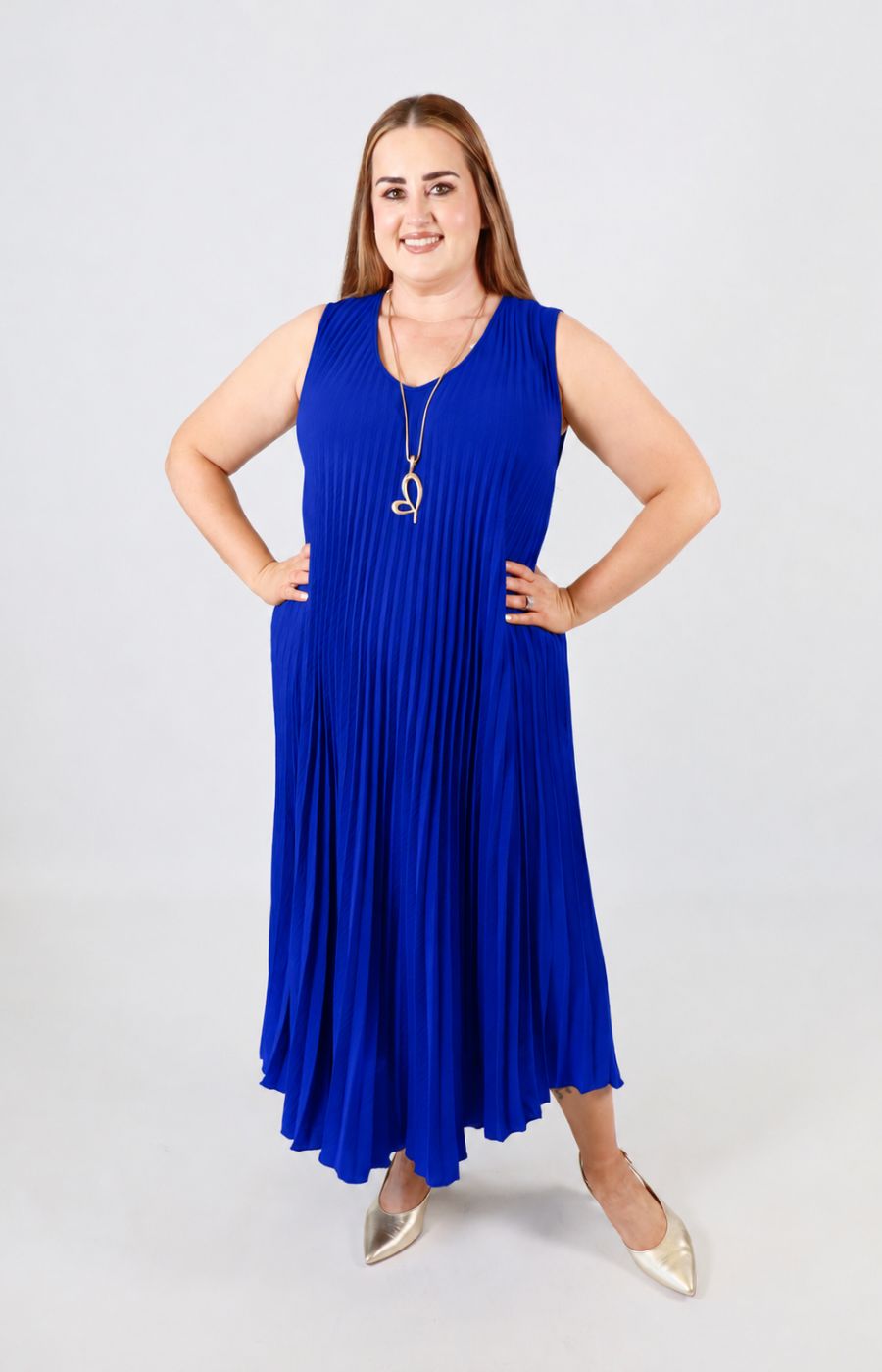 Summer Pleated Dress in Royal Blue 