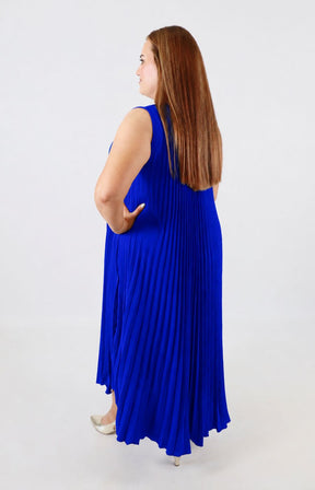 Summer Pleated Dress in Royal Blue 