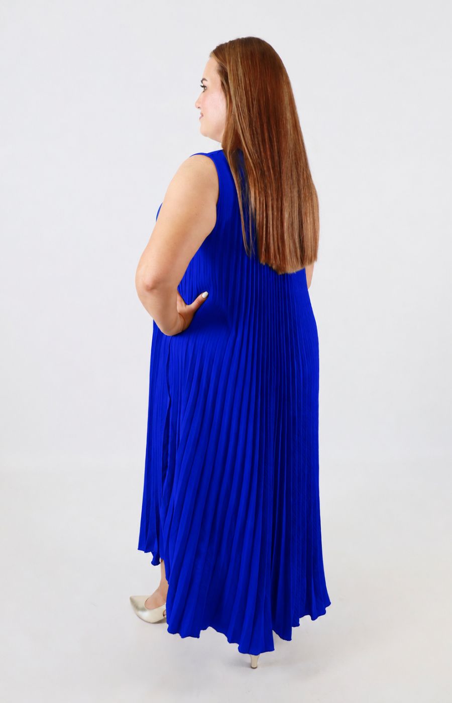 Summer Pleated Dress in Royal Blue 