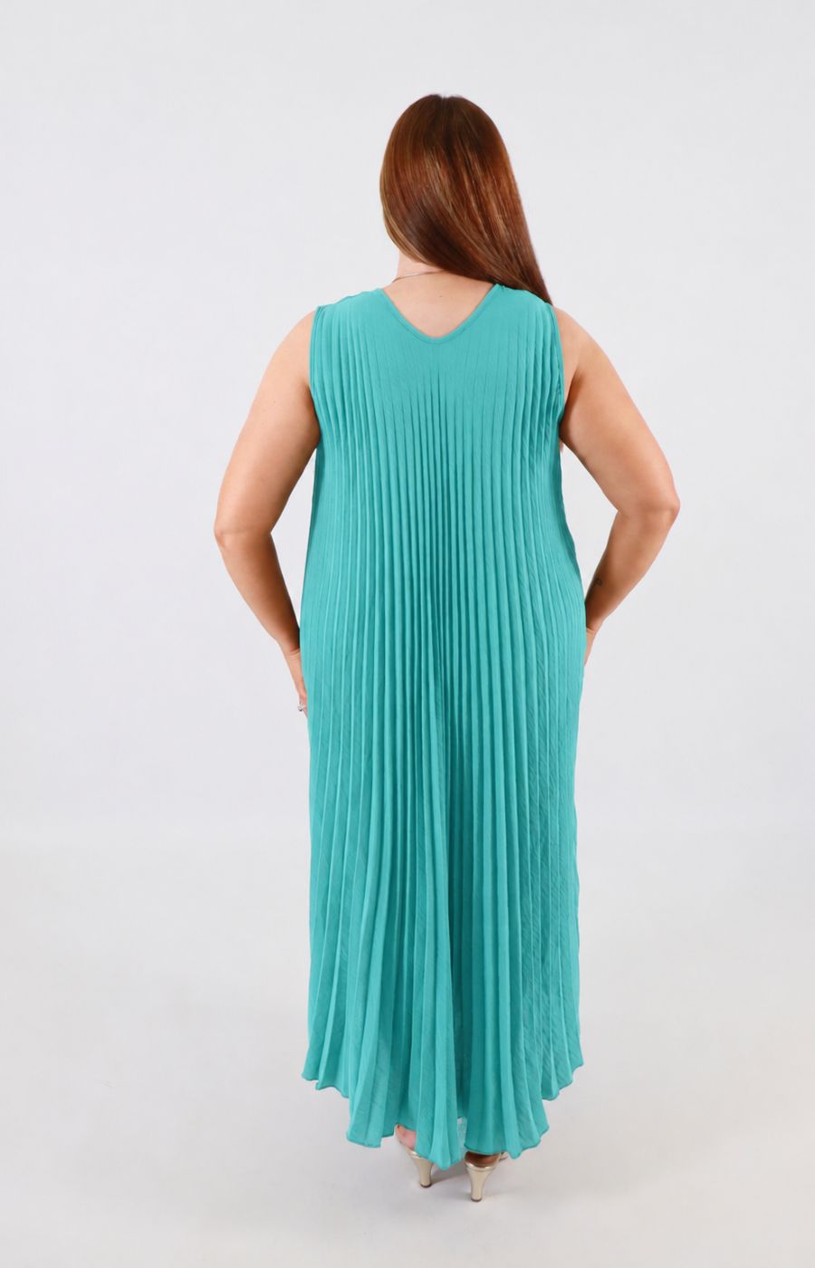 Summer Pleated Dress in Turquoise 