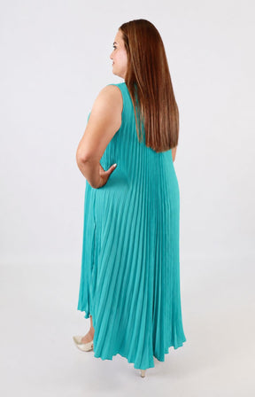 Summer Pleated Dress in Turquoise 