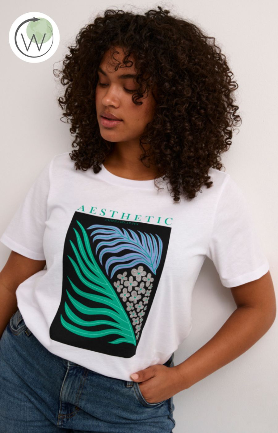 Kaffe Curve Amina T-Shirt in Leaf Print