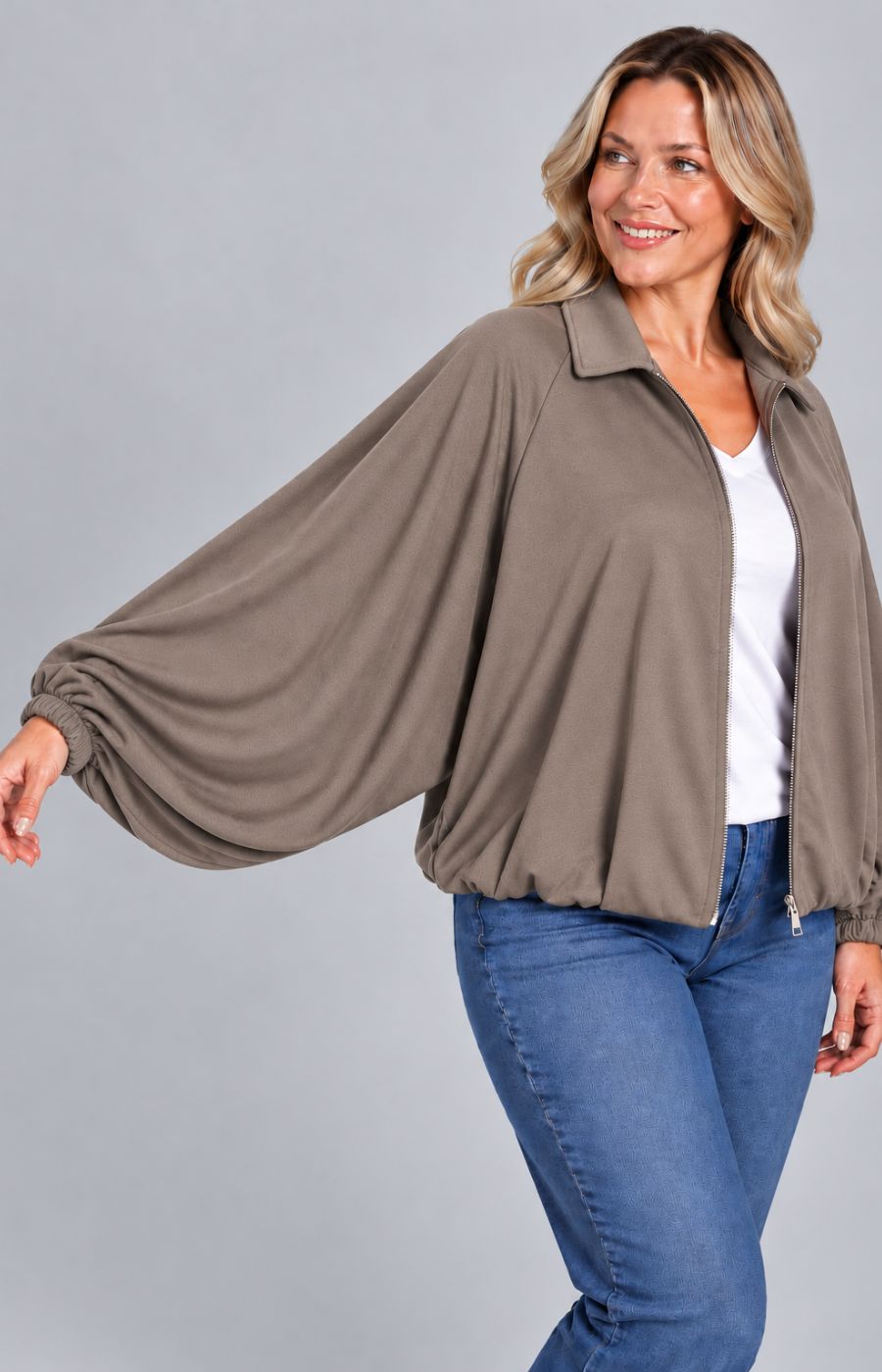Suzi Bomber Jacket in Taupe 