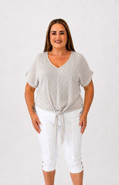 Sydney Crinkle Tie Blouse in Beige 