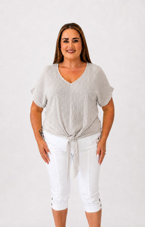 Sydney Crinkle Tie Blouse in Beige 