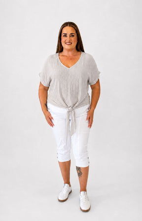 Sydney Crinkle Tie Blouse in Beige 