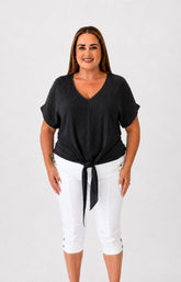 Sydney Crinkle Tie Blouse in Black 