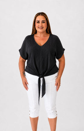 Sydney Crinkle Tie Blouse in Black 