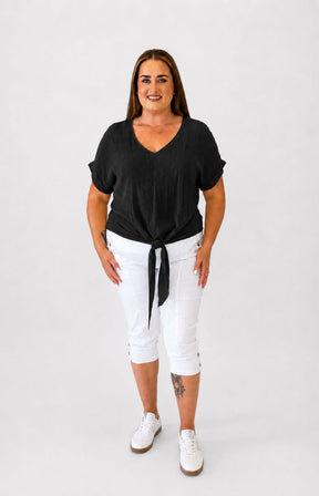 Sydney Crinkle Tie Blouse in Black 