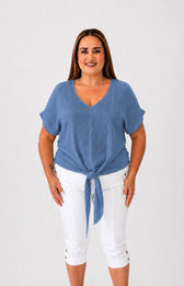 Sydney Crinkle Tie Blouse in Blue