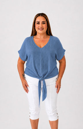 Sydney Crinkle Tie Blouse in Blue
