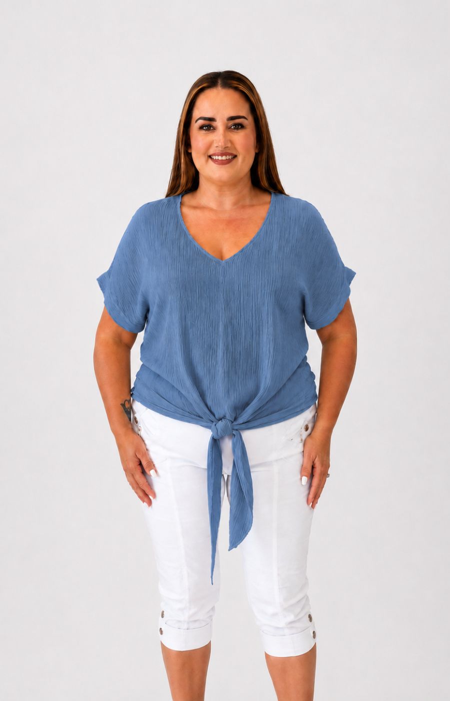 Sydney Crinkle Tie Blouse in Blue