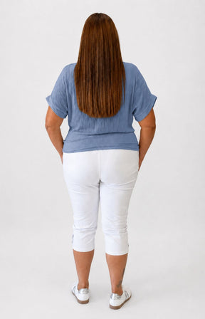 Sydney Crinkle Tie Blouse in Blue 