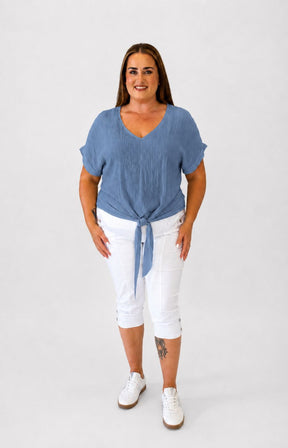 Sydney Crinkle Tie Blouse in Blue 