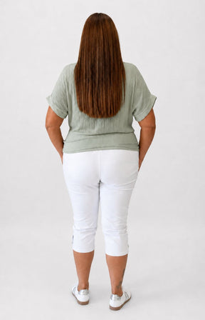 Sydney Crinkle Tie Blouse in Khaki 