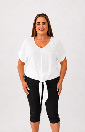 Sydney Crinkle Tie Blouse in White 